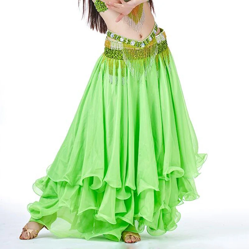 Женская длинная юбка для танца живота трехслойная макси с оборками без пояса 14