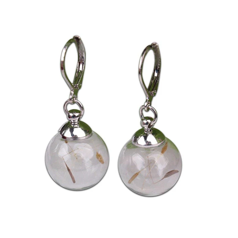 Стеклянный кулон серьги в виде одуванчика и подвески настоящие сушеные