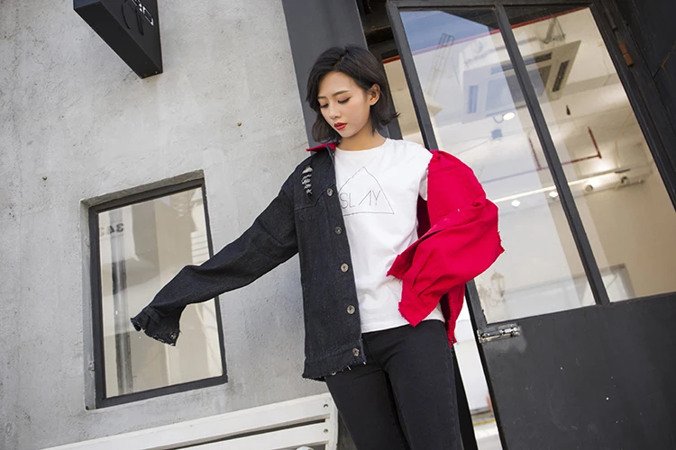 Harajuku Модная Джинсовая Женская Базовая куртка с буквенным принтом, стеганое хлопковое Ковбойское пальто с длинным рукавом, женская джинсовая куртка с отворотом