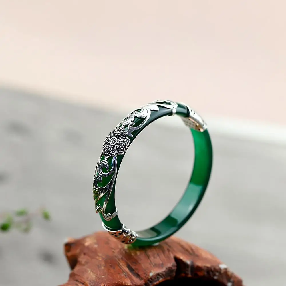 Женский браслет с нефритом LouLeur из стерлингового серебра 925 пробы зеленого цвета