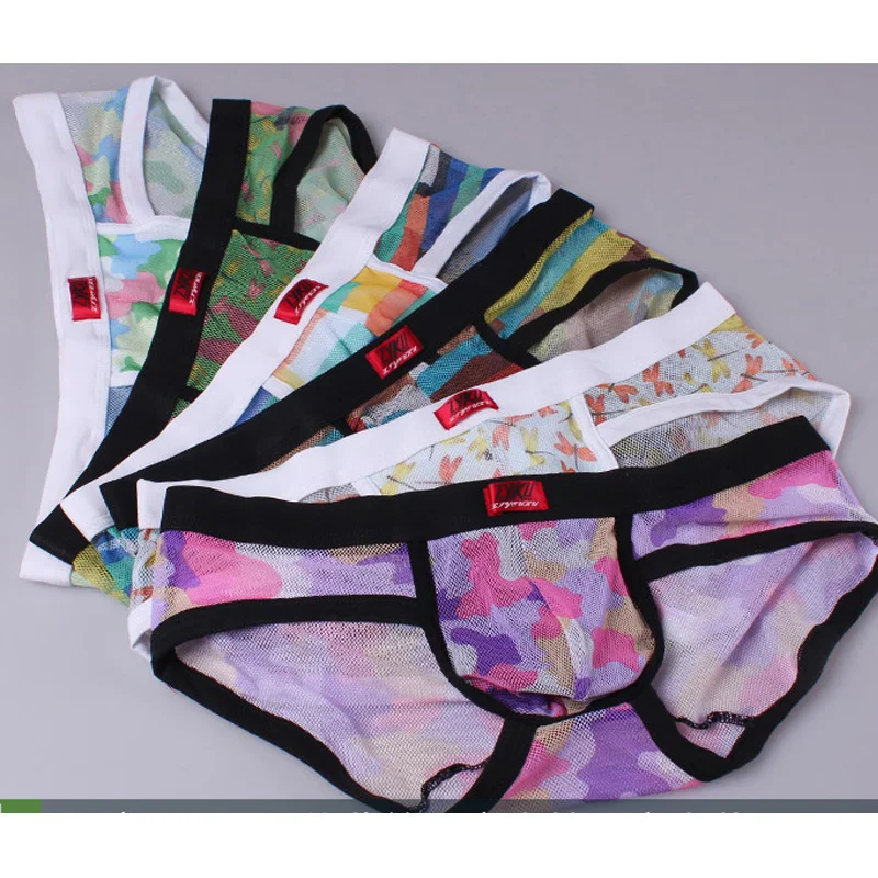 Мужское нижнее белье сексуальное мужские шорты печати сетки дышащие трусы