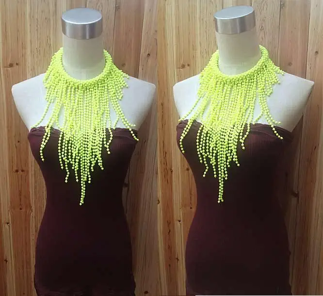 Модный дизайн неоновые длинные кисточки ложный воротник и супер красивые