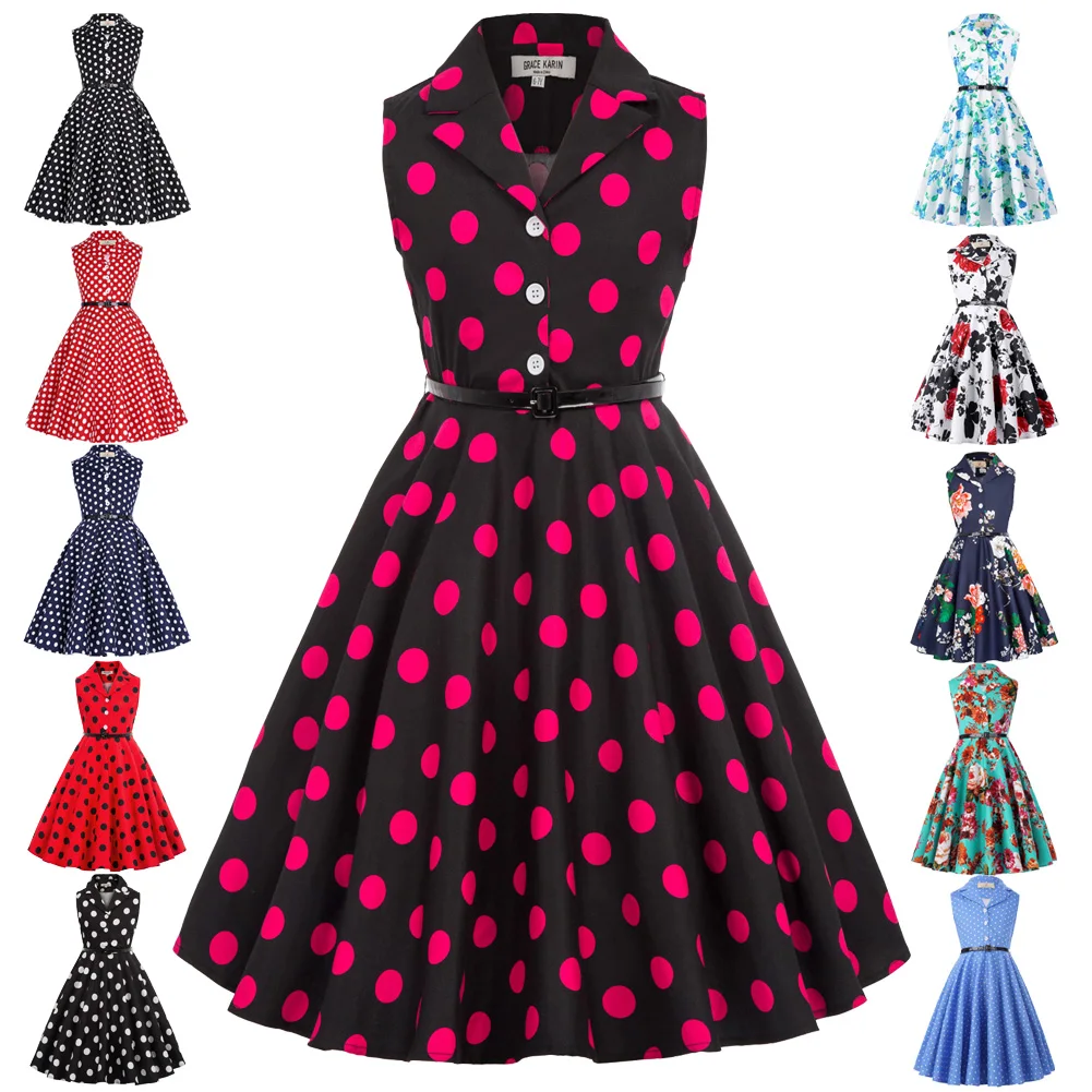 New Children Kids Girls Retro Vintage Sleeveless Lapel Collar Polka Dots Dress | Детская одежда и обувь