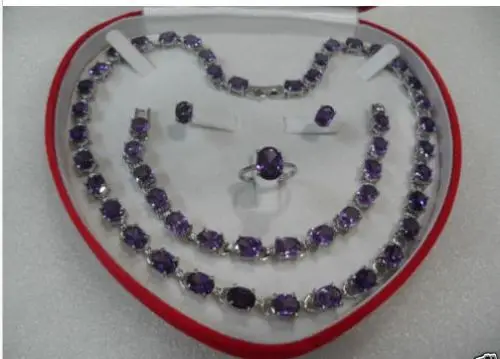 Красивый женский комплект аметист ожерелье браслет кольцо серьги ^ 18K GP стиль
