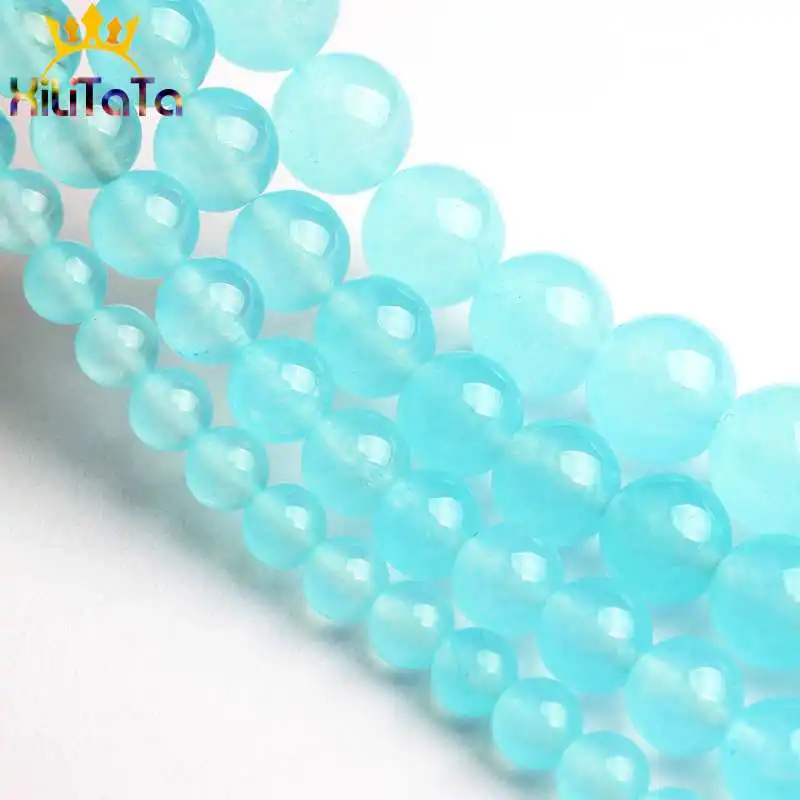 Круглые бусины небесно-голубого цвета из халцедона 15 дюймов 6/8/10/12 мм для