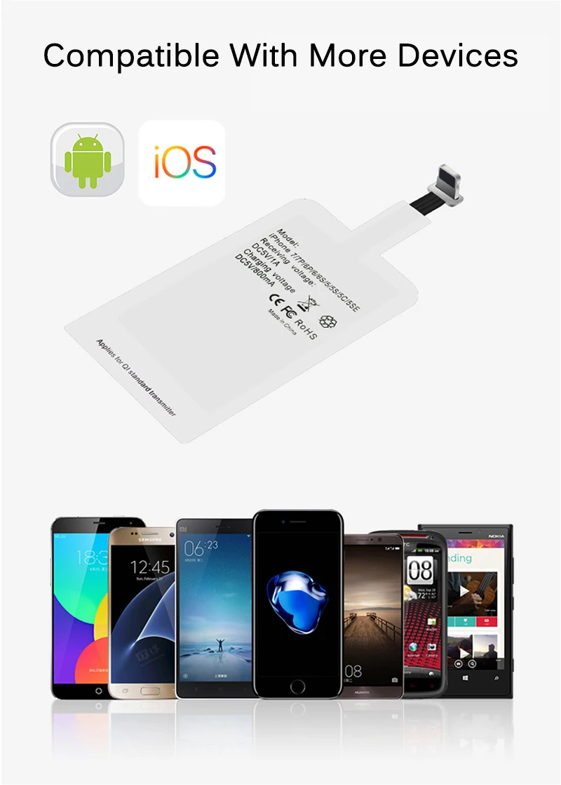 Qi Беспроводное зарядное устройство приемник для iPhone 5S SE 7 6 6s Plus Универсальный беспроводной зарядный Модуль приемника для телефона Micro USB Type-C