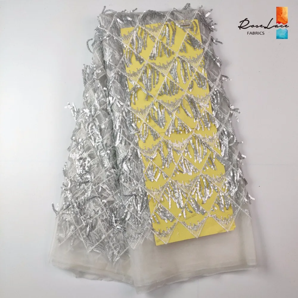3D кисточкой блестками Тюлевая сетчатая кружевная ткань новейший дизайн новая нигерийская вышивка Sequns Чистая Свадебное платье Кружева Mateiral
