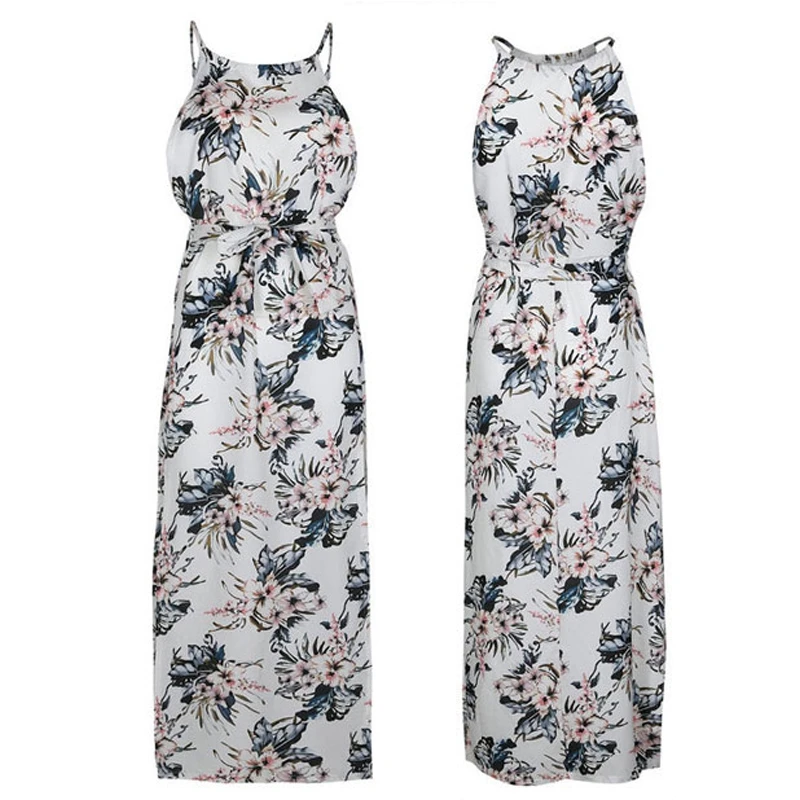 2019 Boho Цветочный Принт Холтер длинное платье для женщин пикантные Летний Пляжный