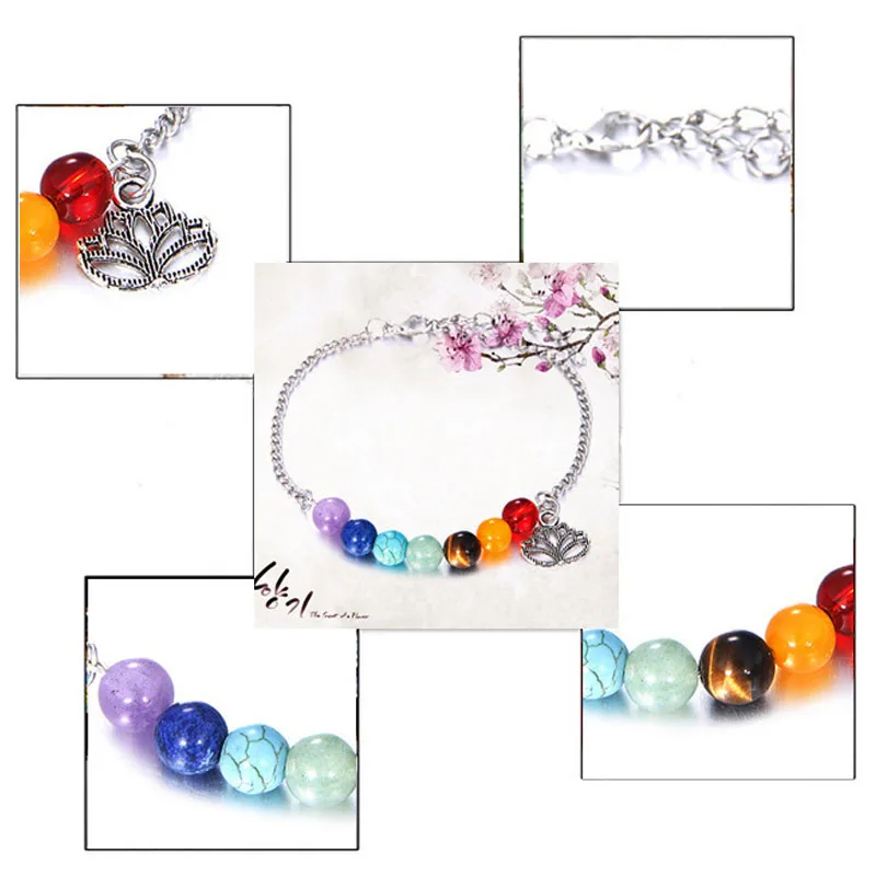 Красочные браслеты Горячие Мода лотоса очарование медальон натуральный камень