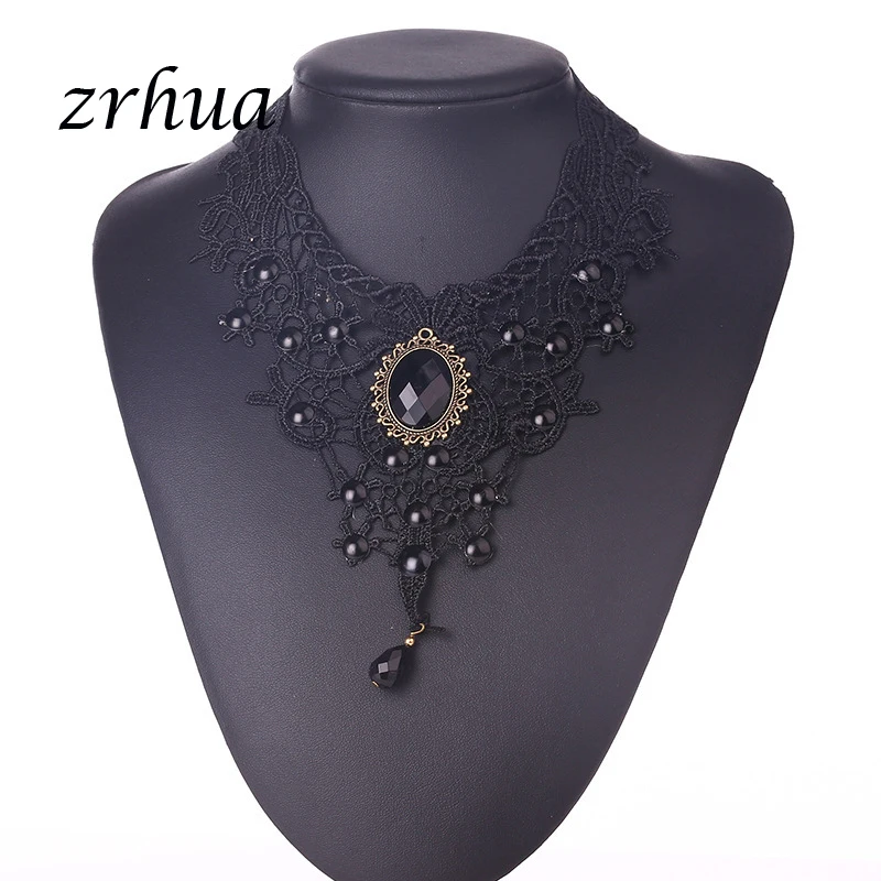 Модное кружевное ожерелье ZRHUA короткое дамское Черное женское украшение для
