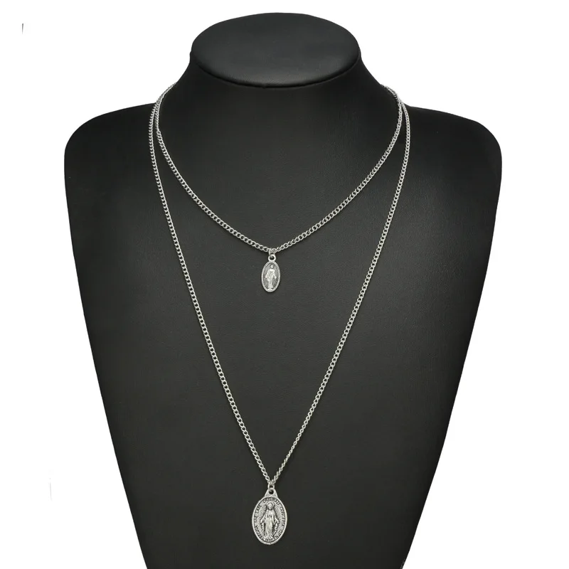 VGDS 2018 New Arrived Creative Double Chains Lucky Virgin Mary Pendant Necklaces Zinc Alloy Simple Fashion Men Women | Украшения и