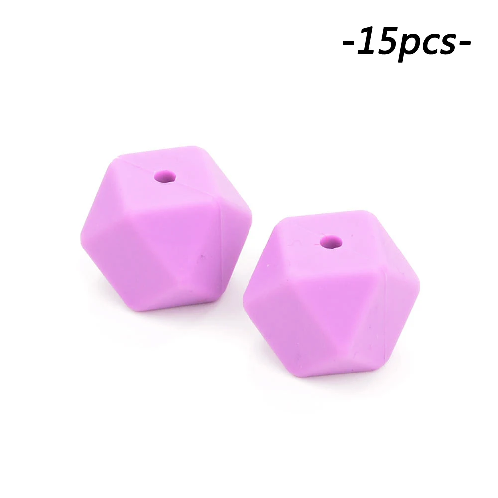 medium purple 15 шт./лот, шестигранные силиконовые бусины, 17 мм, пищевые Силиконовые Детские Прорезыватели для прорезывания зубов, ожерелья для изготовления жевательных прорезывателей, свободные бусины для прорезывания зубов - Цвет: medium purple