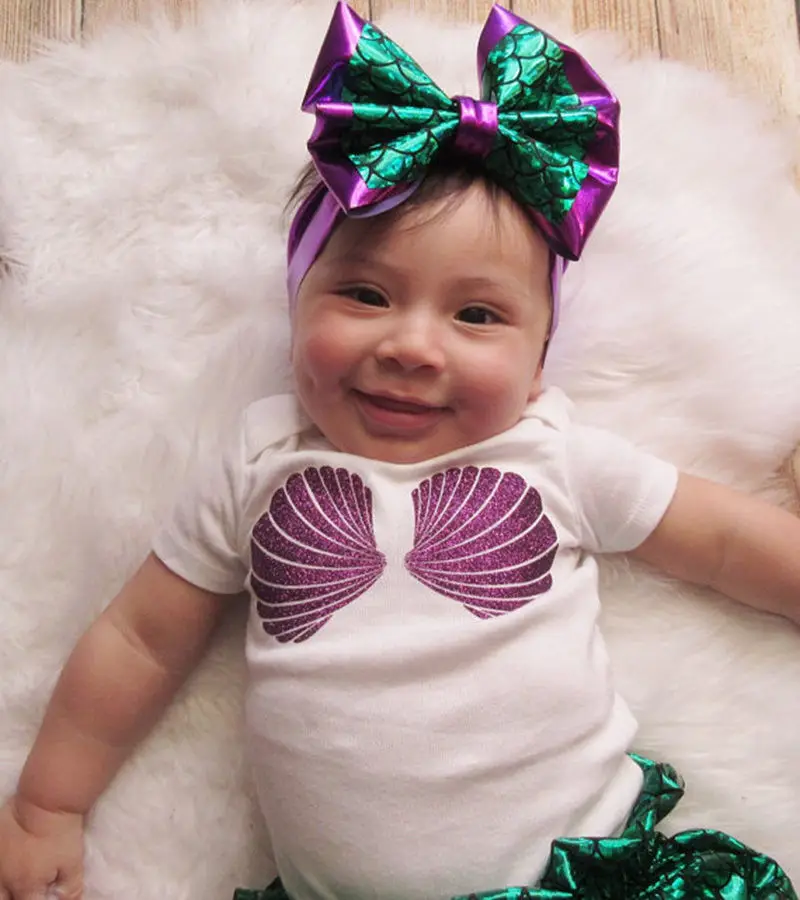 Одежда для новорожденных девочек Футболка с принтом Русалочки Топы + штаны