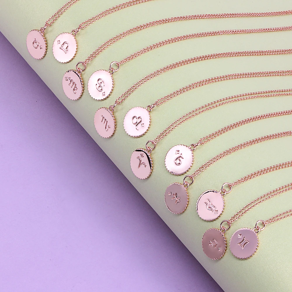 Fasion Rose Gold Chain Twelve Constellation Pendant Necklaces Women Jewelry Clavicular Necklace | Украшения и аксессуары