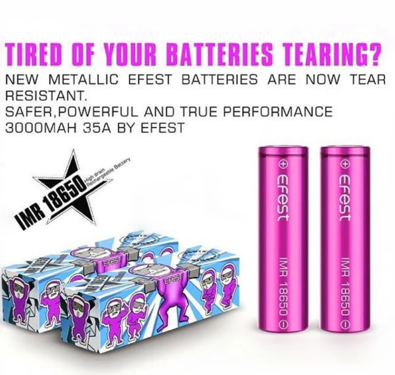2 шт. EFEST IMR 18650 3000mah 3,7 V 35A аккумулятор фиолетовый Профессиональный Vape электронная сигарета литий-ионные аккумуляторы питания