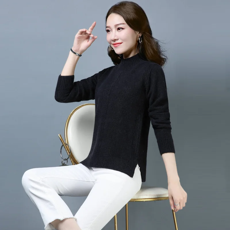 

Sweaters Women's Short Style 2020 New Autumn and Winter Top with Smog Blue Bottom Shirt