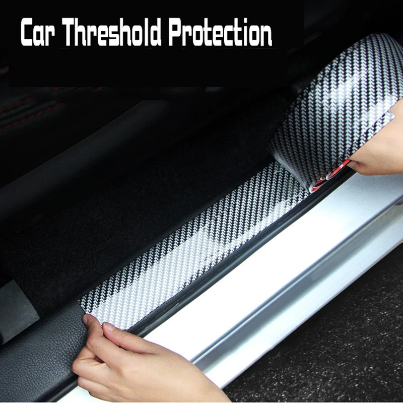 

1M 5-10cm Car Door Sill Cover Strip Carbon Fiber Style Threshold Step Guard Strip Stickers Plate Anti-Kick Panel Protector