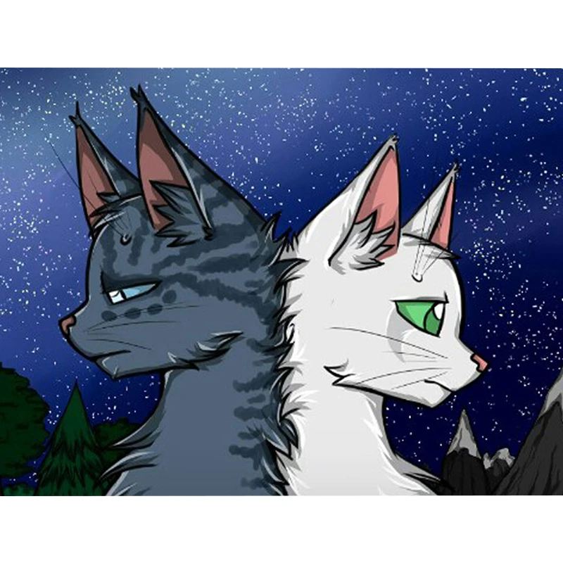 

5D DIY Full Drill Round Diamond Embroidery Diamond Painting Cartoon White and Black Cat Pattern Cross Stitch Stickers