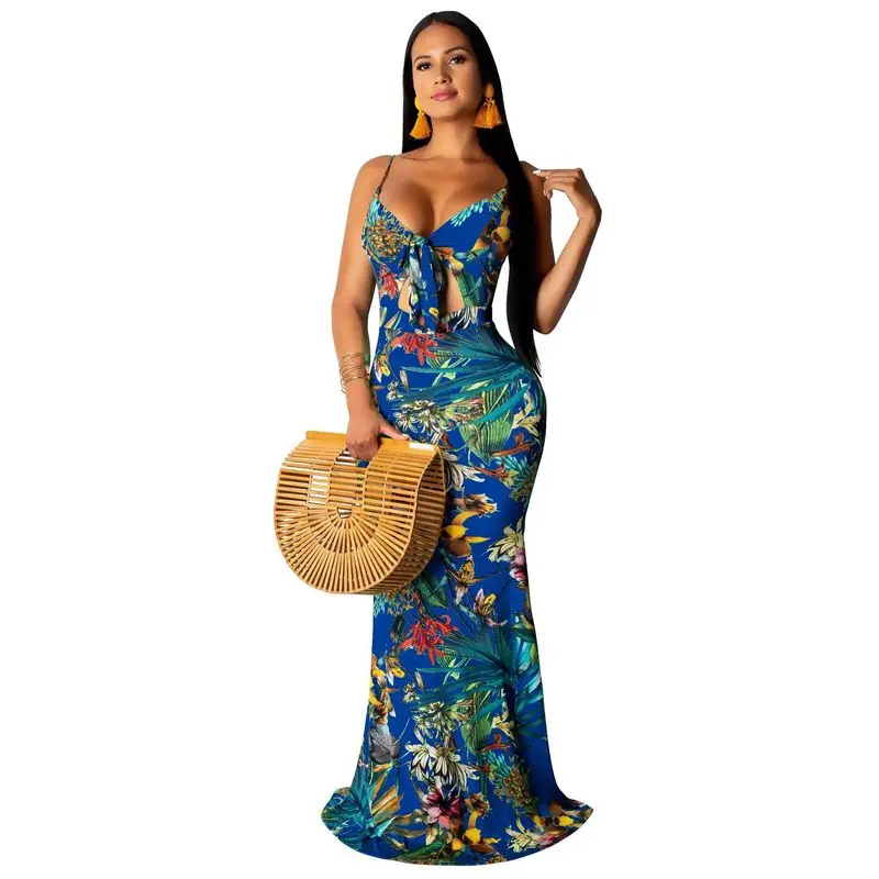 Женское платье на тонких бретельках Элегантное Длинное русалки с цветочным