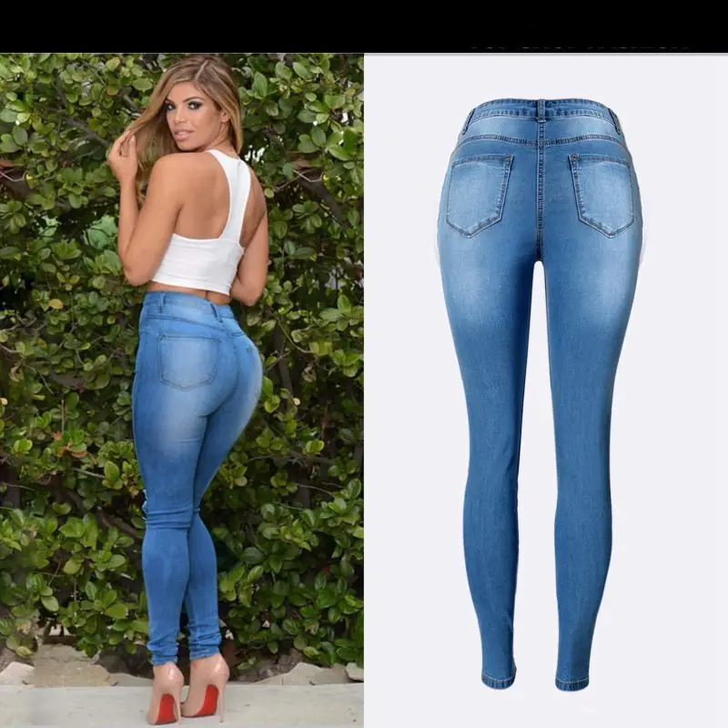 PADAUNGY отверстие Джеггинсы Высокая Талия Джинсы для женщин рваные Pantalon Taille Haute Femme