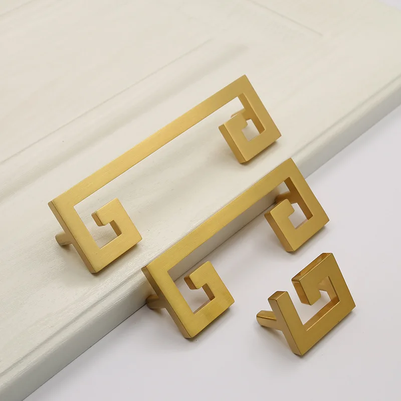 JD New Chinese Zinc Alloy Door Wardrobe Brushed Brass Door Handle Gold Cabinet Drawer Door Handle Furniture Handle Hardware