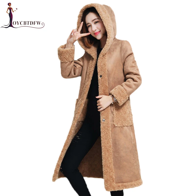 Cashmere Coat Winter Women Long Sheep velvet Jacket 2019 New Two Sides Wear Hooded Lady Outerwear High Quality Wool Coats DD0822 | Женская