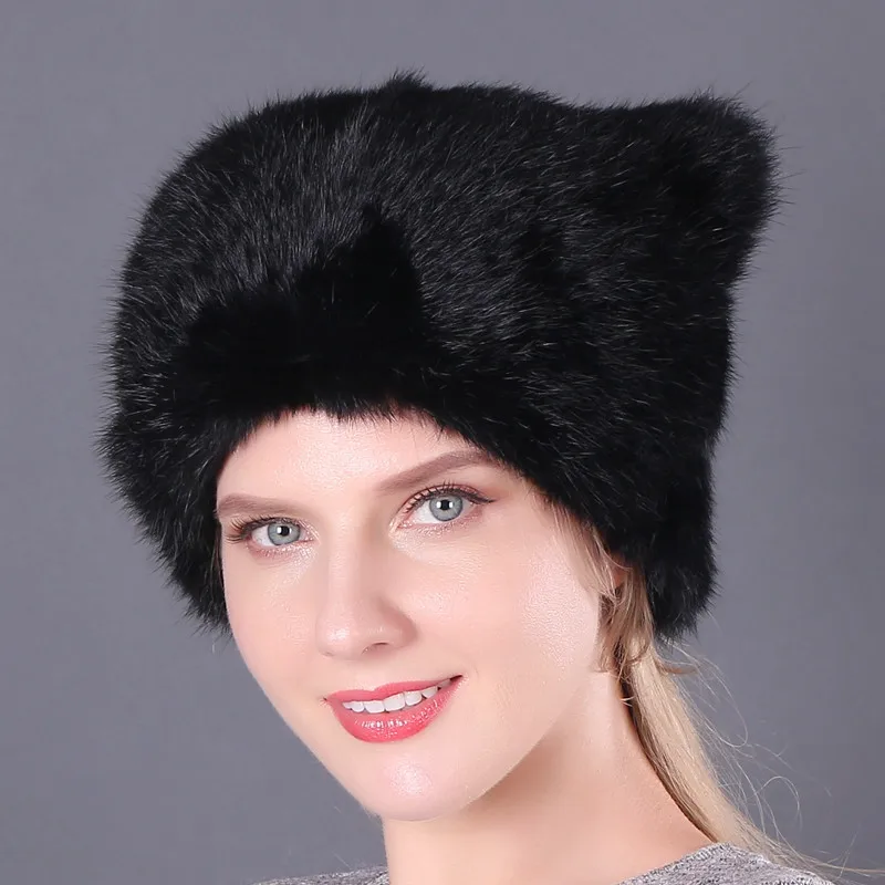 Новые милые шапки из натурального кроличьего меха для девочек, Зимняя женская теплая меховая шапка из натурального кролика, шапки из натурального меха, опт и розница - Цвет: color3