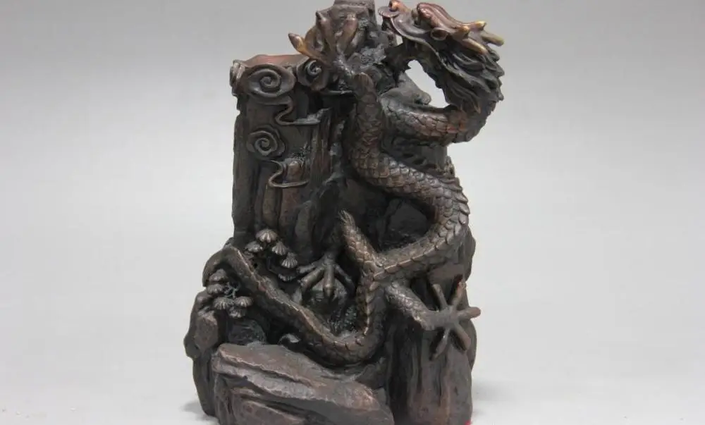 

Classic Red Bronze copper Fly Dragon Play Bead fengshui with hill Art statue