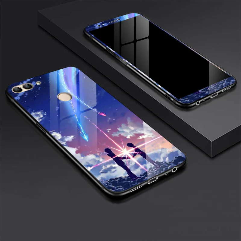 Luxury Tempered Glass Case for Huawei Honor 9 Lite 7X 10 Back Cover Color Printed + Matched P20 |