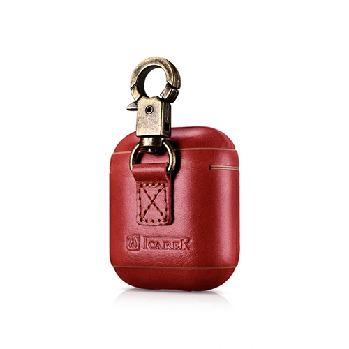 Red ICarer для Apple iPhone AirPods чехол Роскошный милый тонкий винтажный из натуральной кожи жесткий пластиковый Полный чехол защитный чехол с крючком - Цвет: Red
