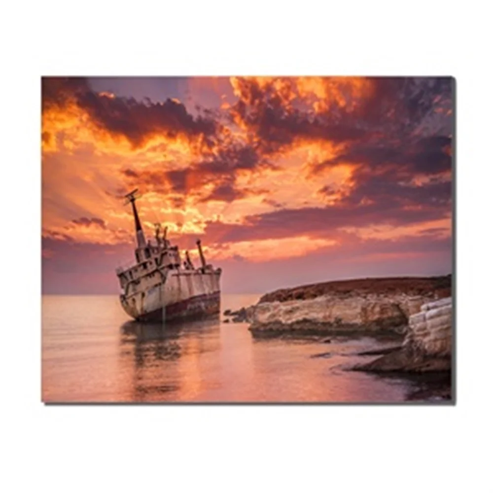 Laeacco Boat Seaside Wall Artwork Sunrise Canvas Painting Posters Prints Pictures Living Room Bathroom Home Decoration | Дом и сад
