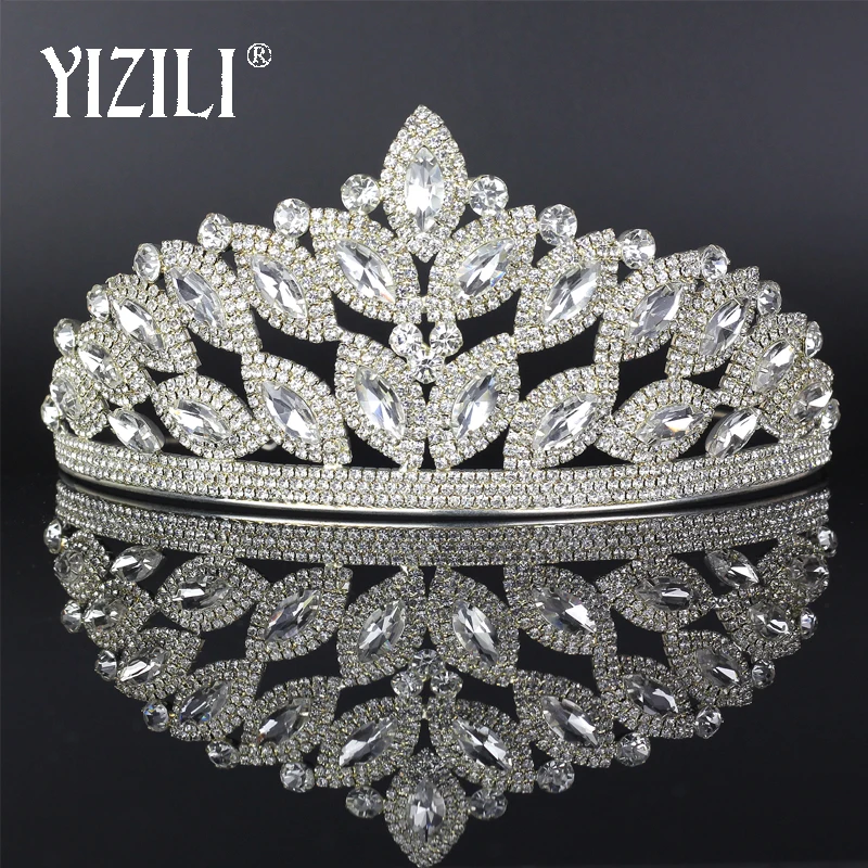 YIZILI оригинальная принцесса Серебряная Хрустальная большая диадема и короны
