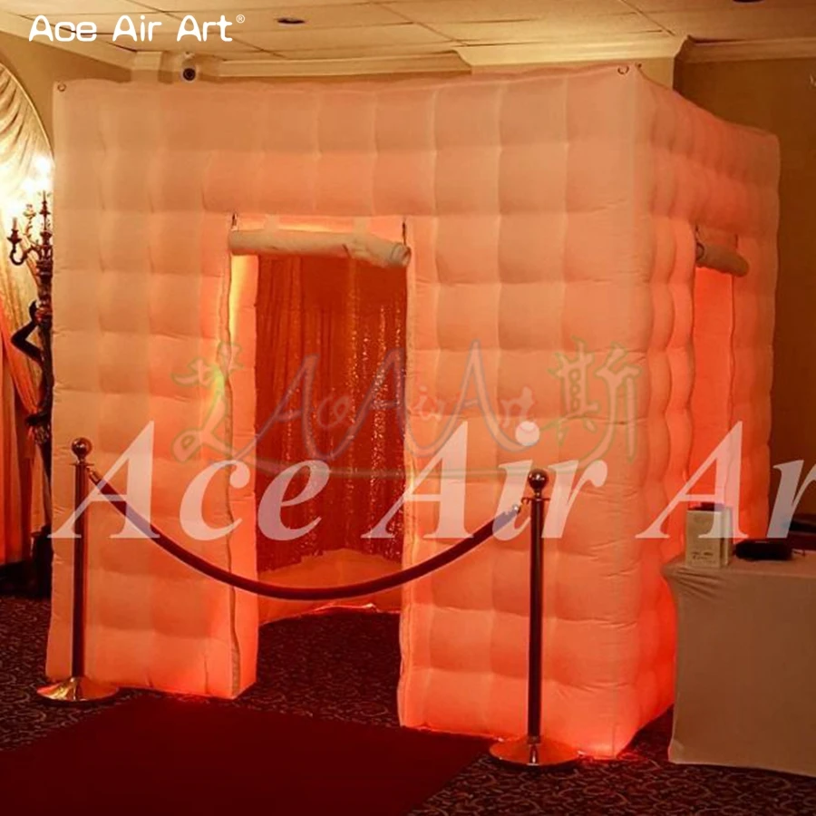 

3D Wedding Cube Tent Inflatable LED Photo Booth Kiosk Pop Up Party Cabinet Photo Backdrop with Brighter Spotlights Not Bulbs