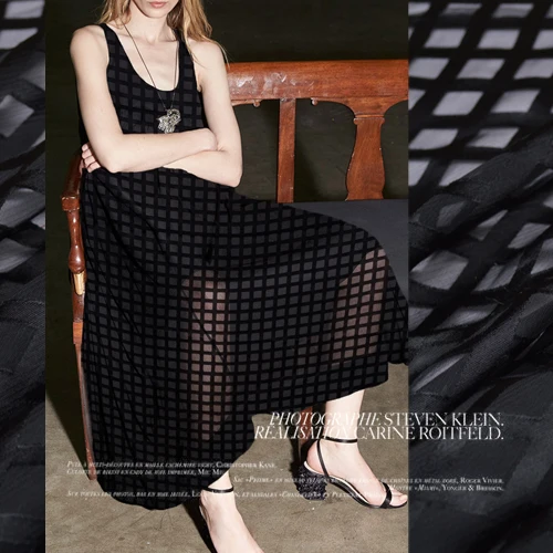 

Transparent black chiffon satin fabric jacquard fabric yarn cloth box summer Eugen hollow micro geometry