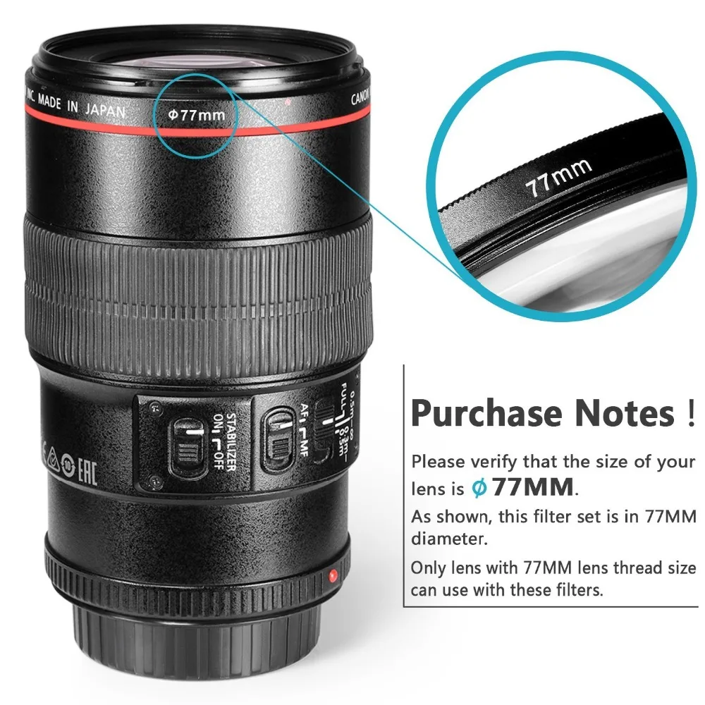 Набор фильтров Neewer 77 мм ND (ND2 ND4 ND8)+ салфетка из микрофибры для очистки CANON EF 24 105 f/4 L