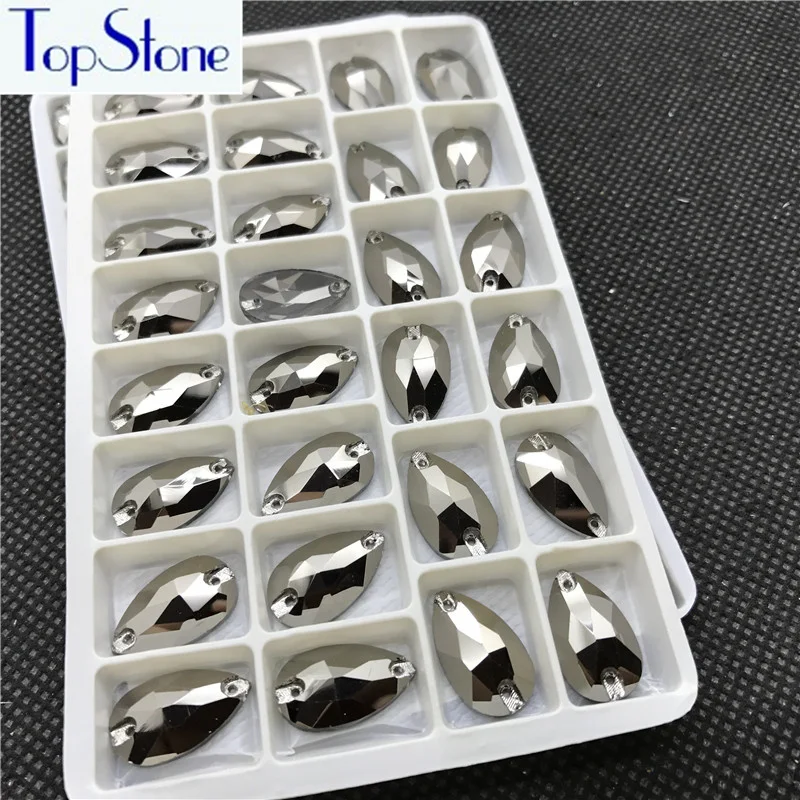 TopStone Teardrop пришитое на страз стекло кристалл струя гематит цвет 2 отверстия