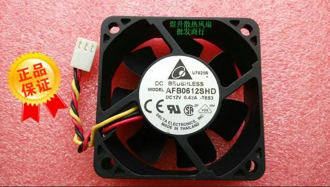 

Original DELTA 6020 DC 12V 0.42A 6CM 60*60*20MM AFB0612SHD 3-wire Two Ball Bearing Cooling Fan