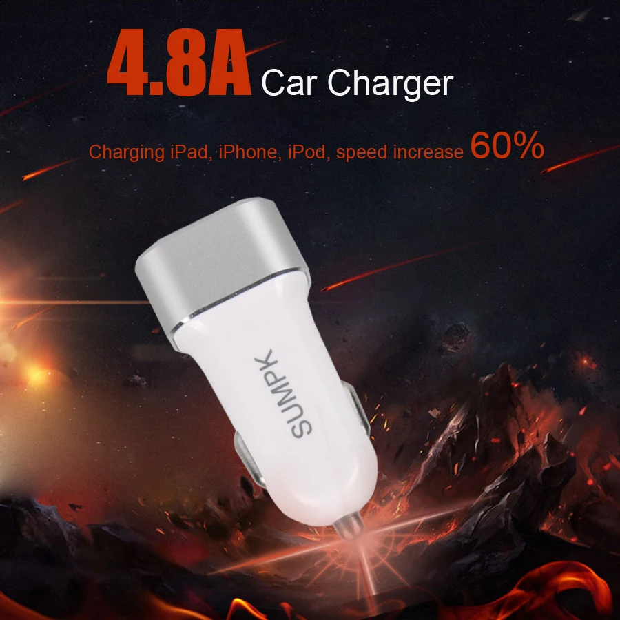 Sumpk двойной зарядное устройство USB 4.8A мини универсальное-Быстрое Автомобильное зарядное устройство для путешествий, походная Зарядка для телефона iphone 6 7 8 для samsung Xiaomi