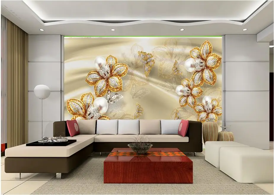 Фотообои на заказ Большая настенная живопись фон бумага золотые украшения цветы
