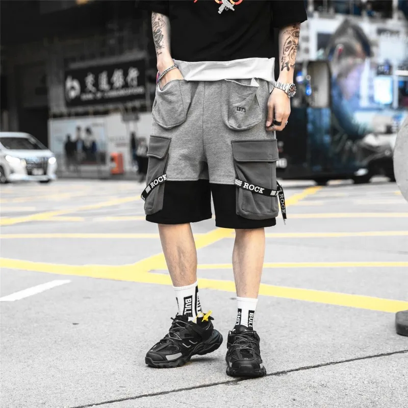 Мужские шорты в стиле хип хоп хлопковые спортивные брюки с лентами несколькими