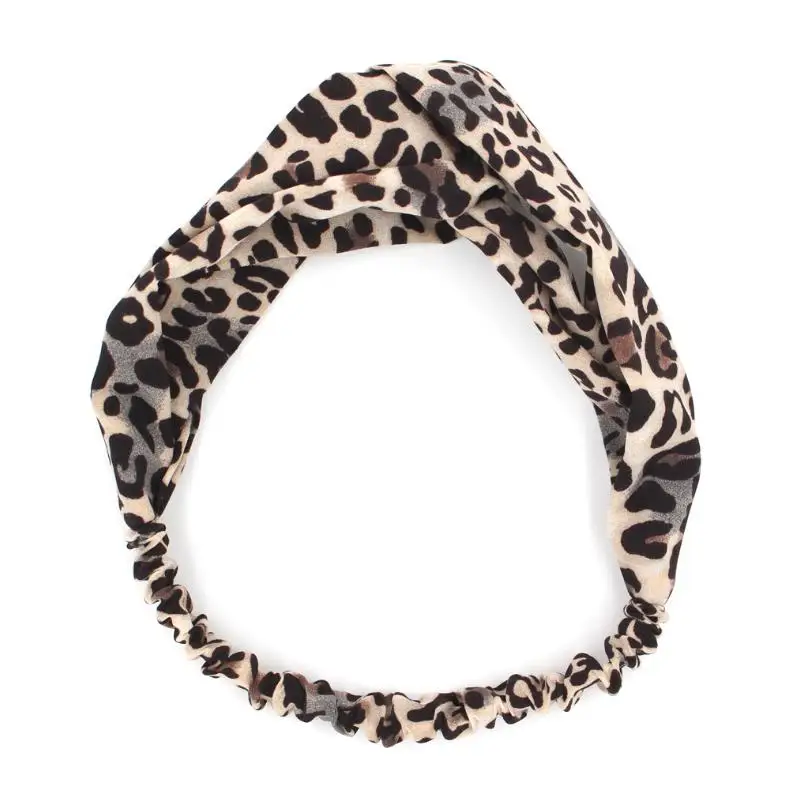Khaki Leopard Color Женская головная повязка леопардовые принты повязка на волосы "тюрбан" с перекрестным узлом эластичные резинки для волос модные спортивные аксессуары для волос для девочек - Цвет: Khaki Leopard Color