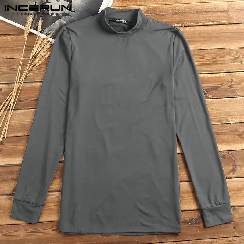 INCERUN Basic Loungewear термобелье, топы, теплые, мужское новое нижнее белье с длинным рукавом, водолазка, однотонная, облегающая футболка S-5XL - Цвет: Dark Grey