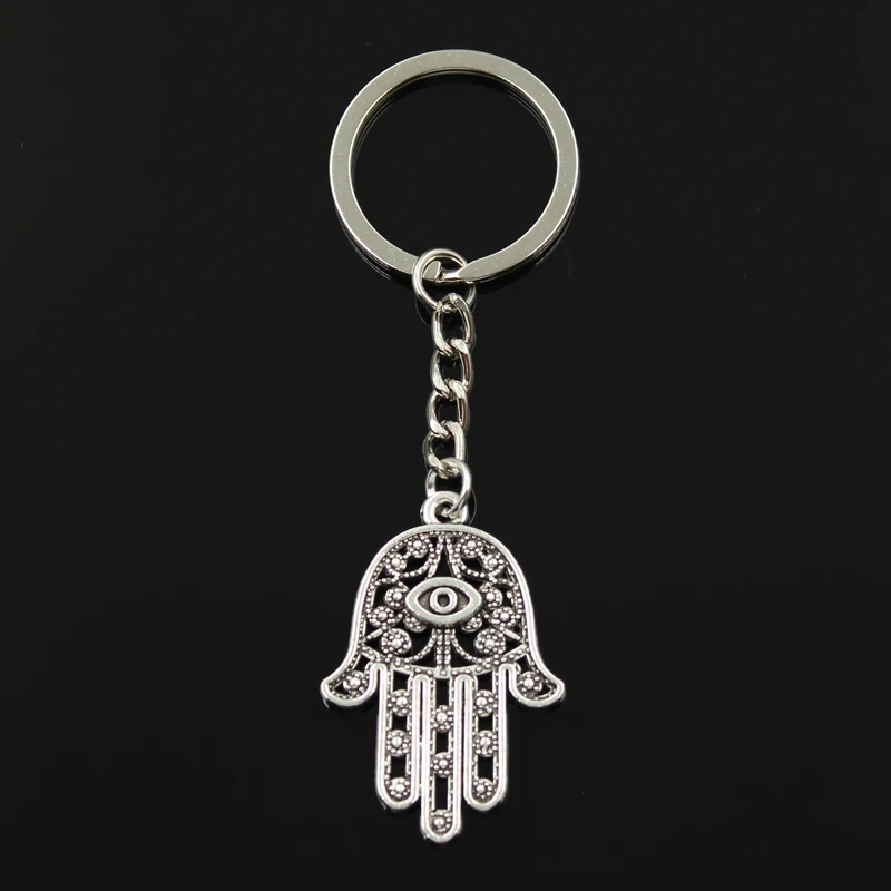 

Fashion 30mm Key Ring Key Chain Keychain Jewelry Antique Bronze Silver Color Death Eye Hamsa Palm Fatima Hand 36x25mm Pendant