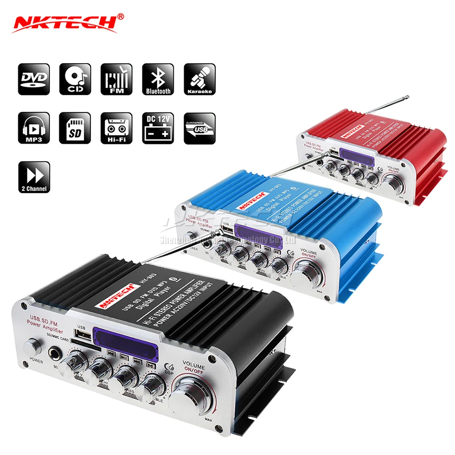 Цифровой автомобильный усилитель NKTECH с Bluetooth 2x41 Вт Hi Fi стерео бас USB SD MP3 DVD DSP 12 в