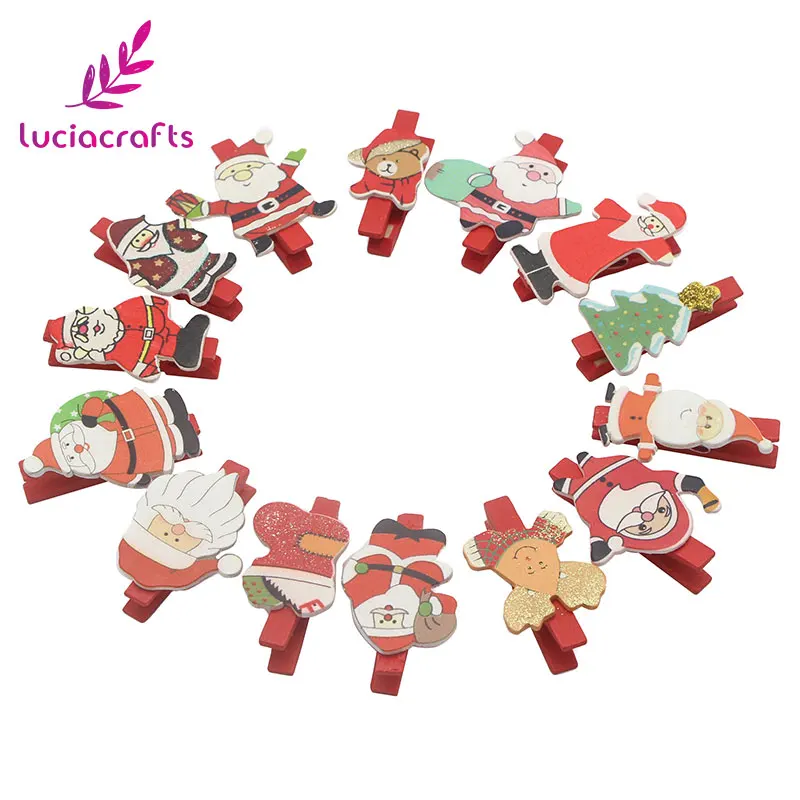 Lucia crafts 6 шт./лот 48*7 мм Дед Мороз деревянный зажим для фотографий рождественские украшения принадлежности для скрапбукинга «сделай сам» E0712