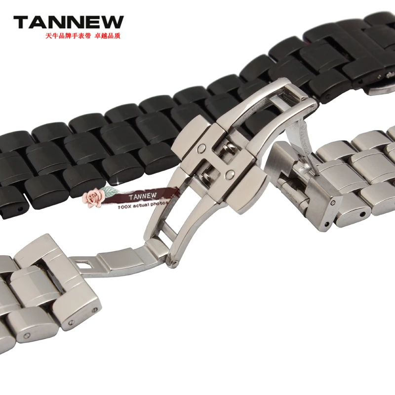 Мужской браслет из нержавеющей стали черный или серебристый с двойным зажимом 18