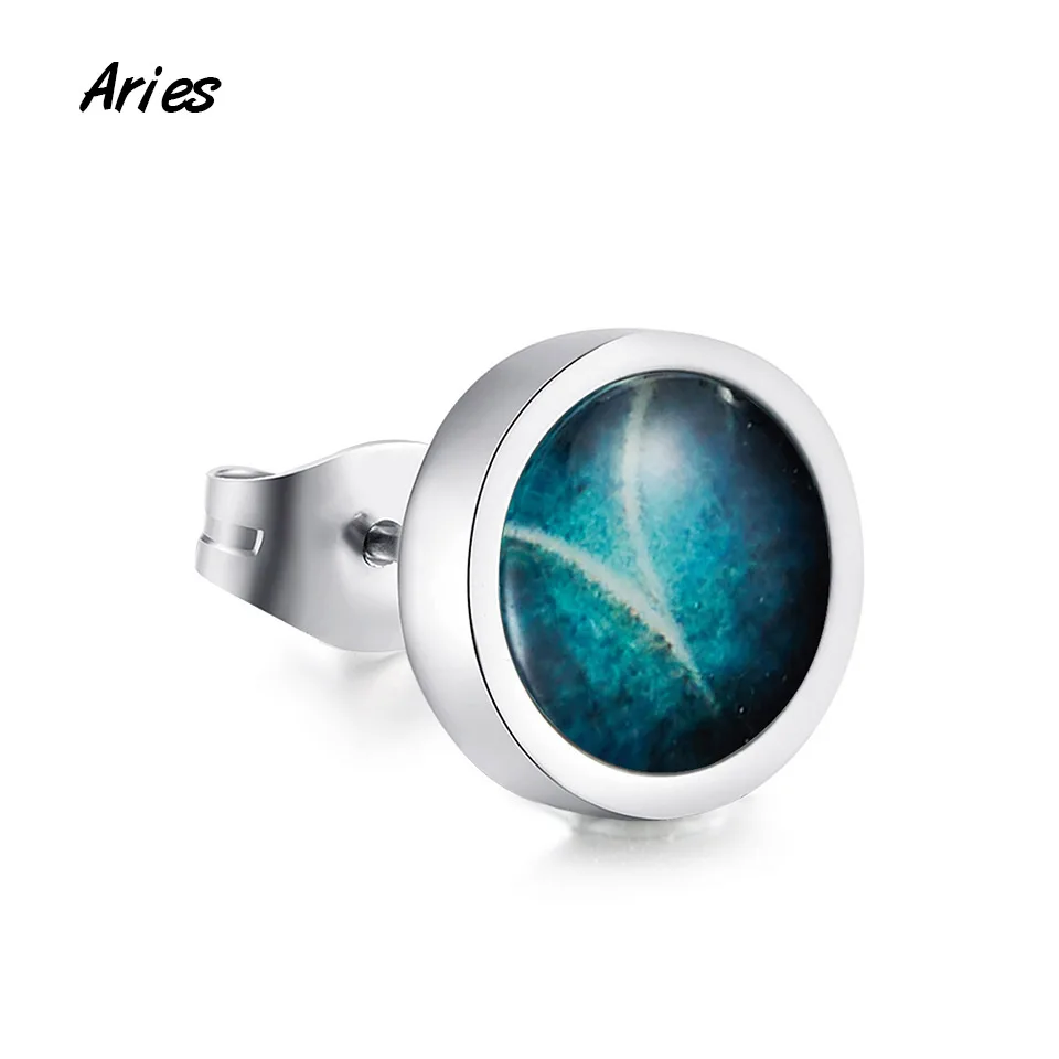 Aries Светящиеся серьги-гвоздики с двенадцатью созвездиями для мужчин и женщин, звездное небо светится в темноте, серебряные серьги из титана и стали Oorbellen - Окраска металла: Aries