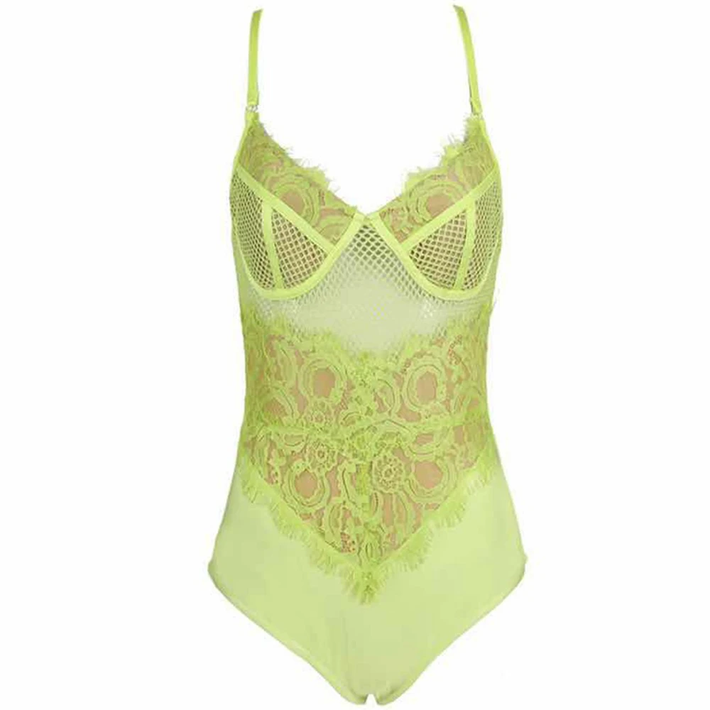 Ocstrade зеленое Кружевное боди без рукавов на бретельках и черные бандажные брюки