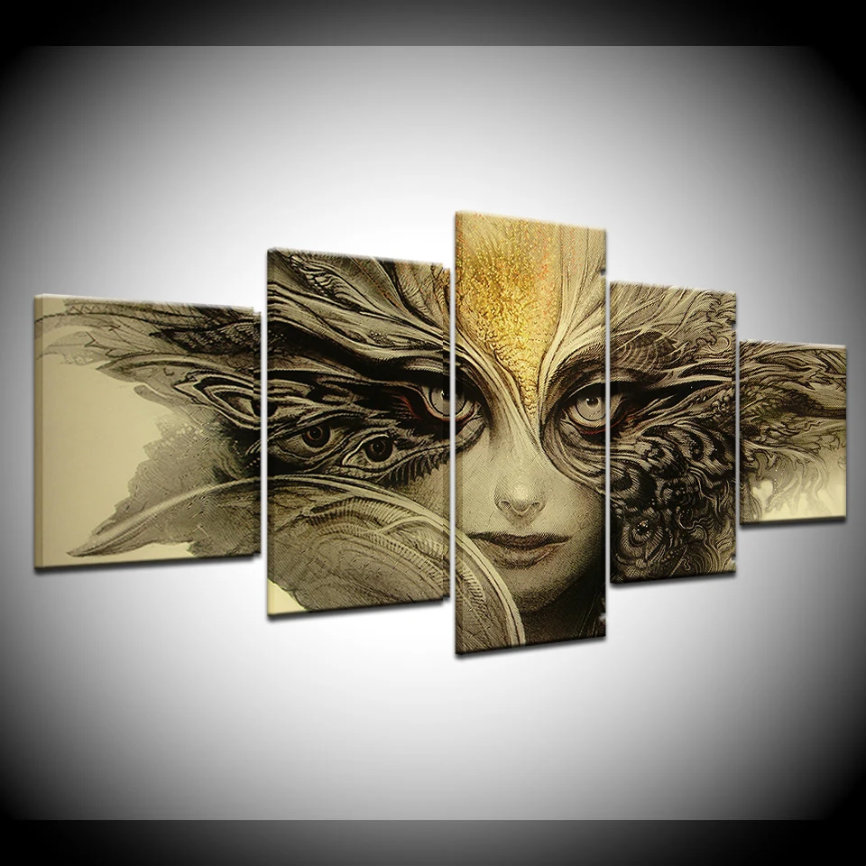 

dark horror fantasy art face eyes demon 5panel Modular home decor art wall poster Canvas painting print pictures Artwork