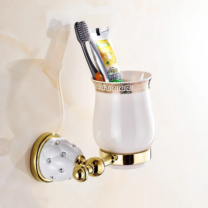 Латунные держатели для зубных щеток с керамическим держателем|brass toothbrush holder|gold